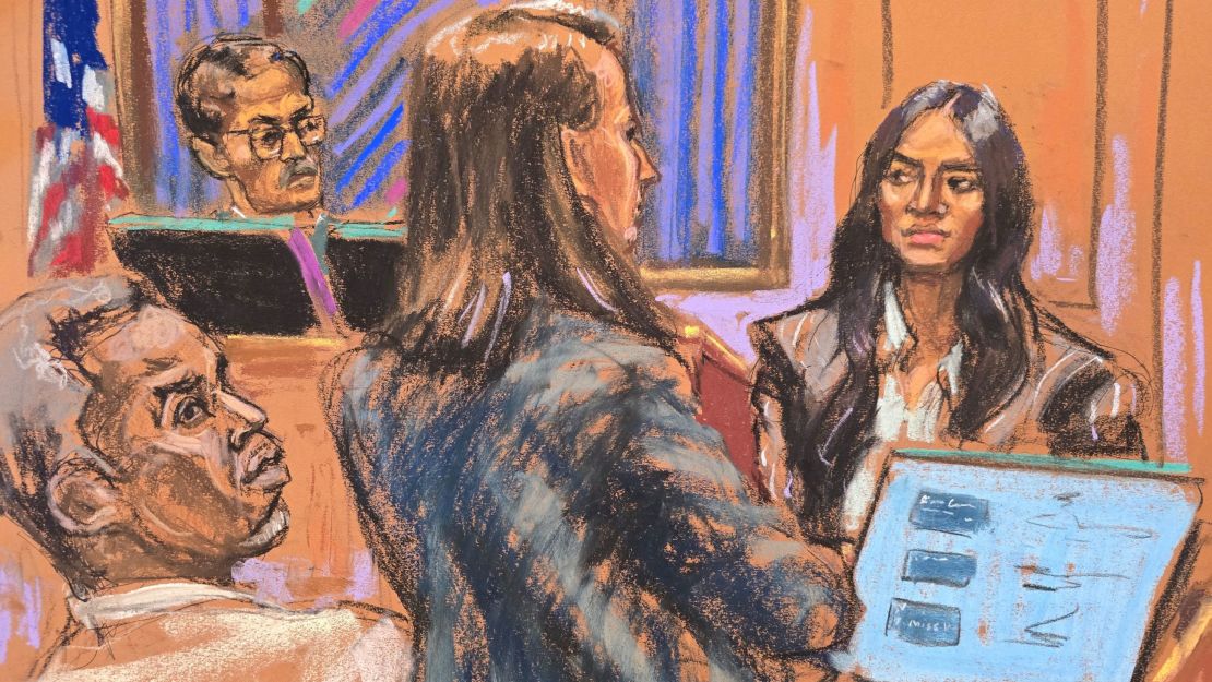 Cassie Ventura en el estrado durante el testimonio en el juicio de Sean "Diddy" Combs.