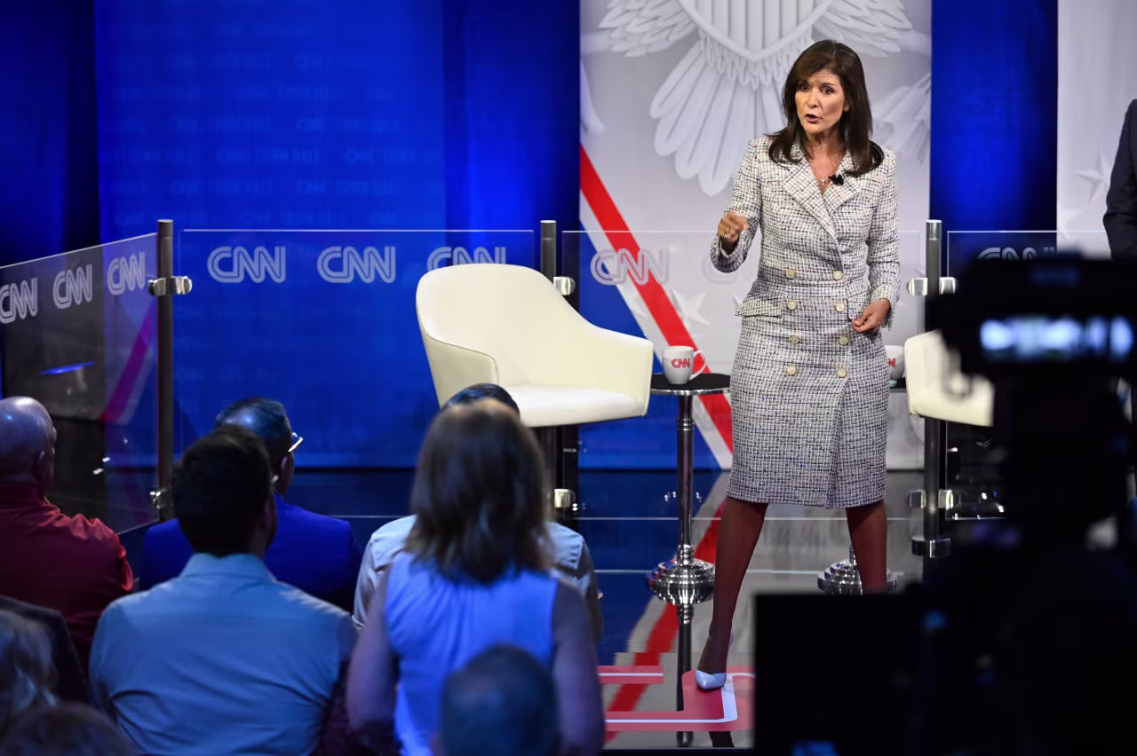 Nikki Haley answers a question during a CNN Republican Town Hall at Grand View University in Des Moines, Iowa, on Sunday, June 4. 
