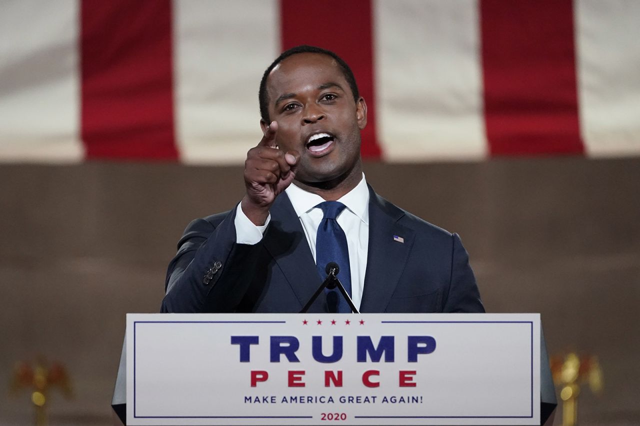 Kentucky Attorney General Daniel Cameron speaks during the Republican National Convention from the Andrew W. Mellon Auditorium in Washington on Tuesday.