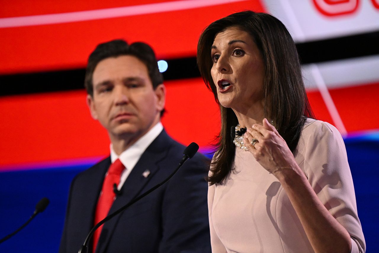 Former South Carolina Gov. Nikki Haley speaks during a CNN Republican Presidential Debate at Drake University in Des Moines, Iowa, on Wednesday.