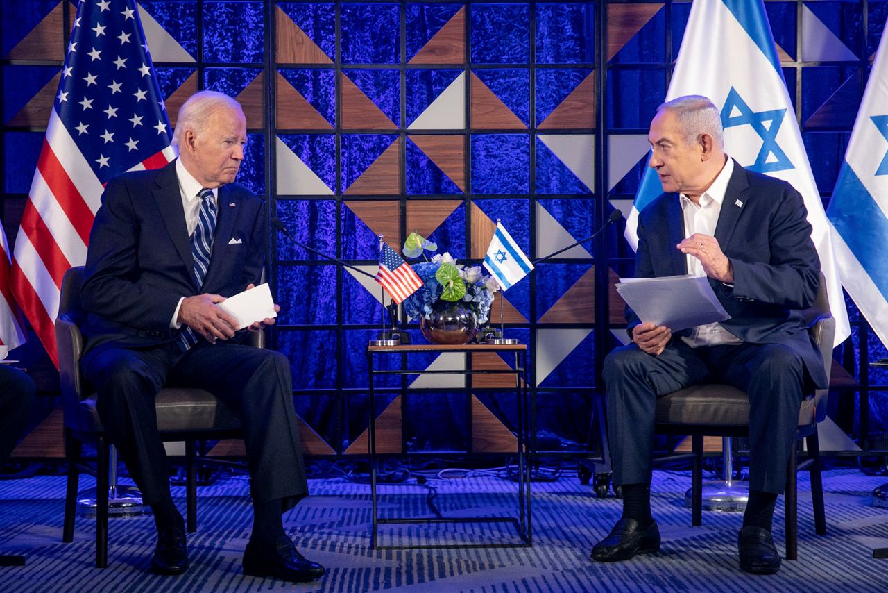 Biden meets with Israeli Prime Minister Benjamin Netanyahu in Tel Aviv, Israel, on Wednesday, October 18. 