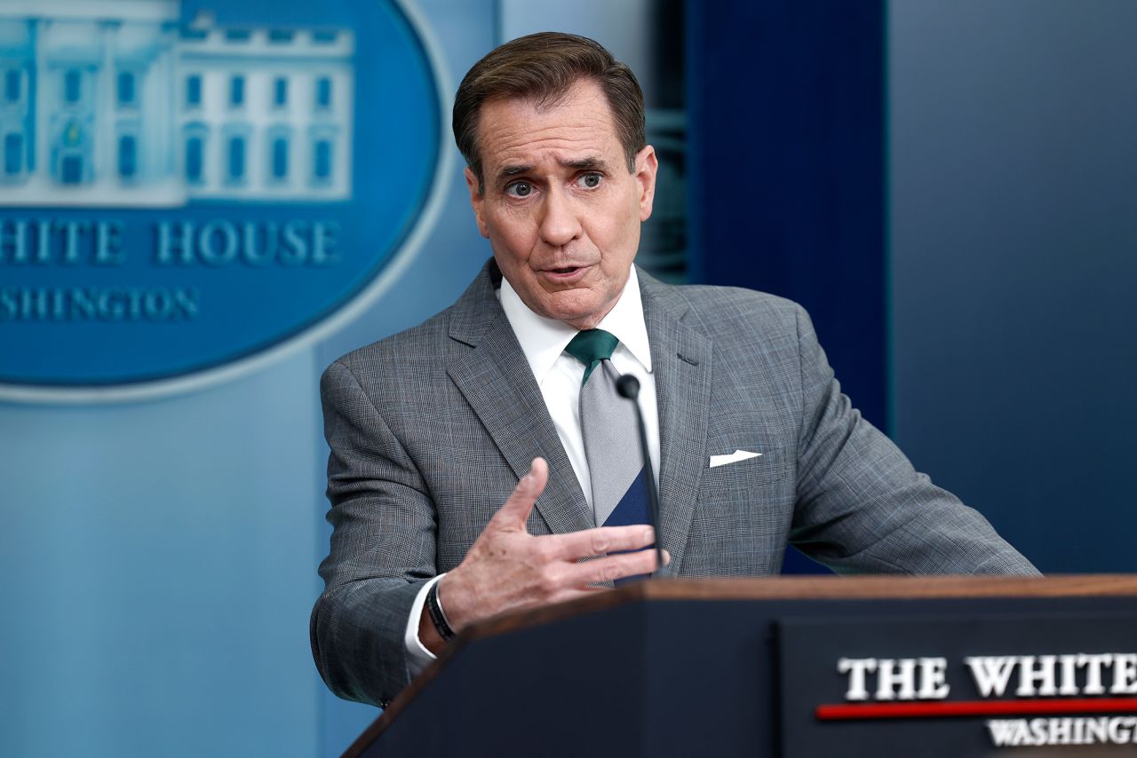 National?Security Council Coordinator for Strategic Communications John Kirby speaks at the White House in Washington DC on April 15.