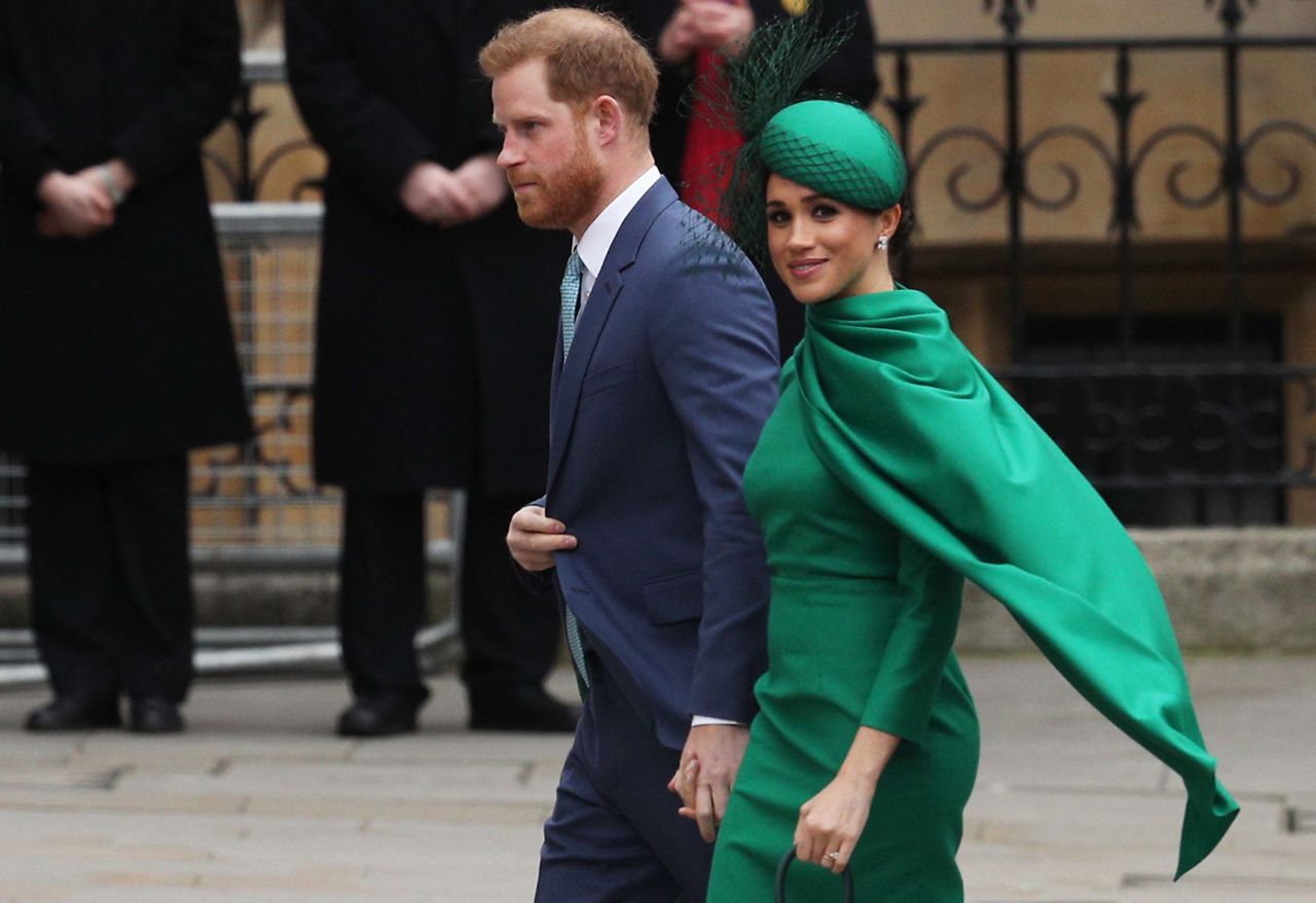 Harry and Meghan pictured as they arrive to attend the annual Commonwealth Day Service at Westminster Abbey in London on March 9, 2020. 