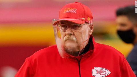 Face shields such as the one Chiefs coach Andy Reid wore on opening night could be a regular sight on sidelines this season.