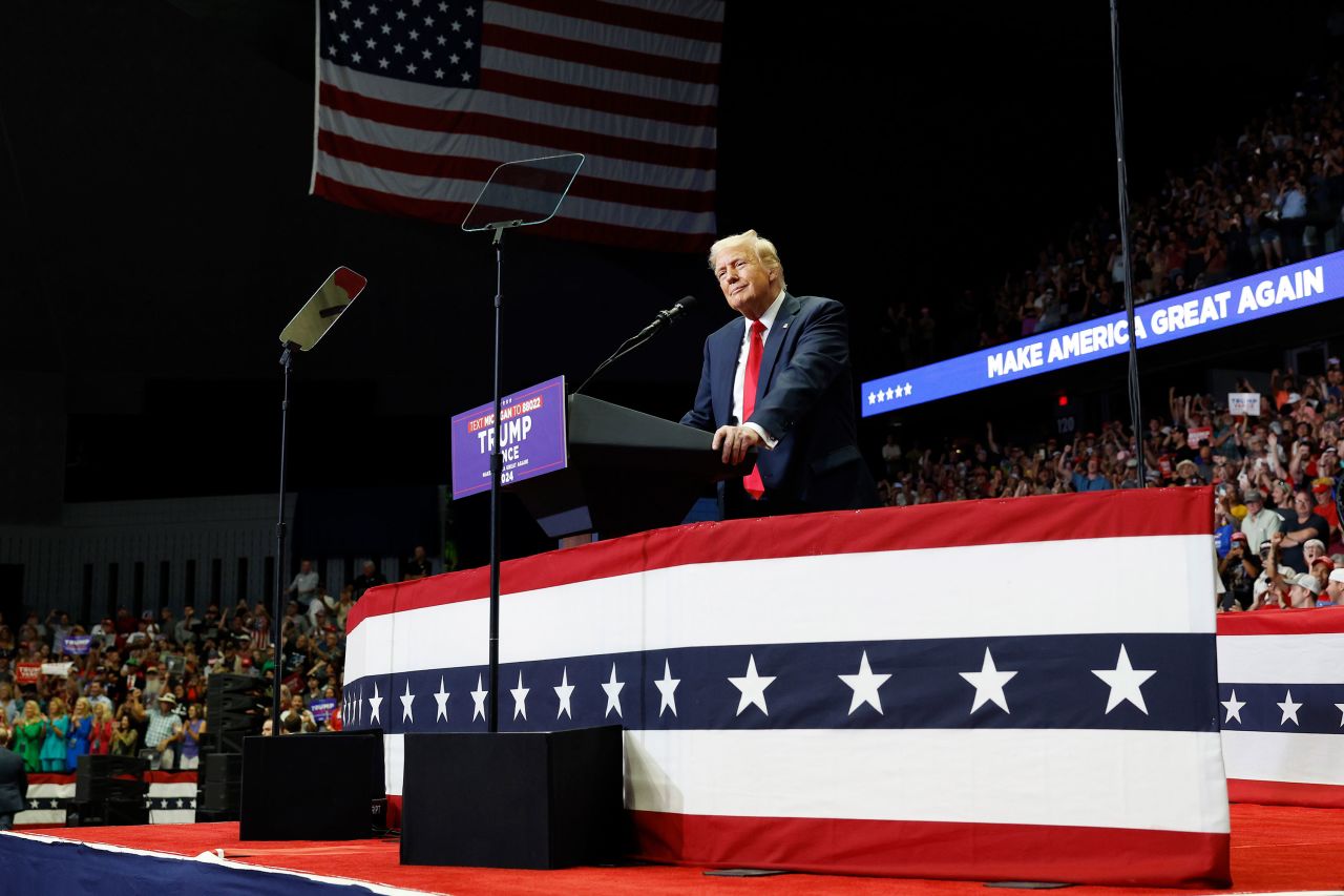 Former President Donald Trump speaks speaks at a campaign rally in Grand Rapids, Michigan, on July 20. 