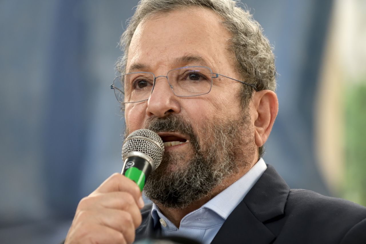 Ehud Barak speaks at a campaign event in Kibutz Ein Shemer, Northern Israel, on July 19, 2019.