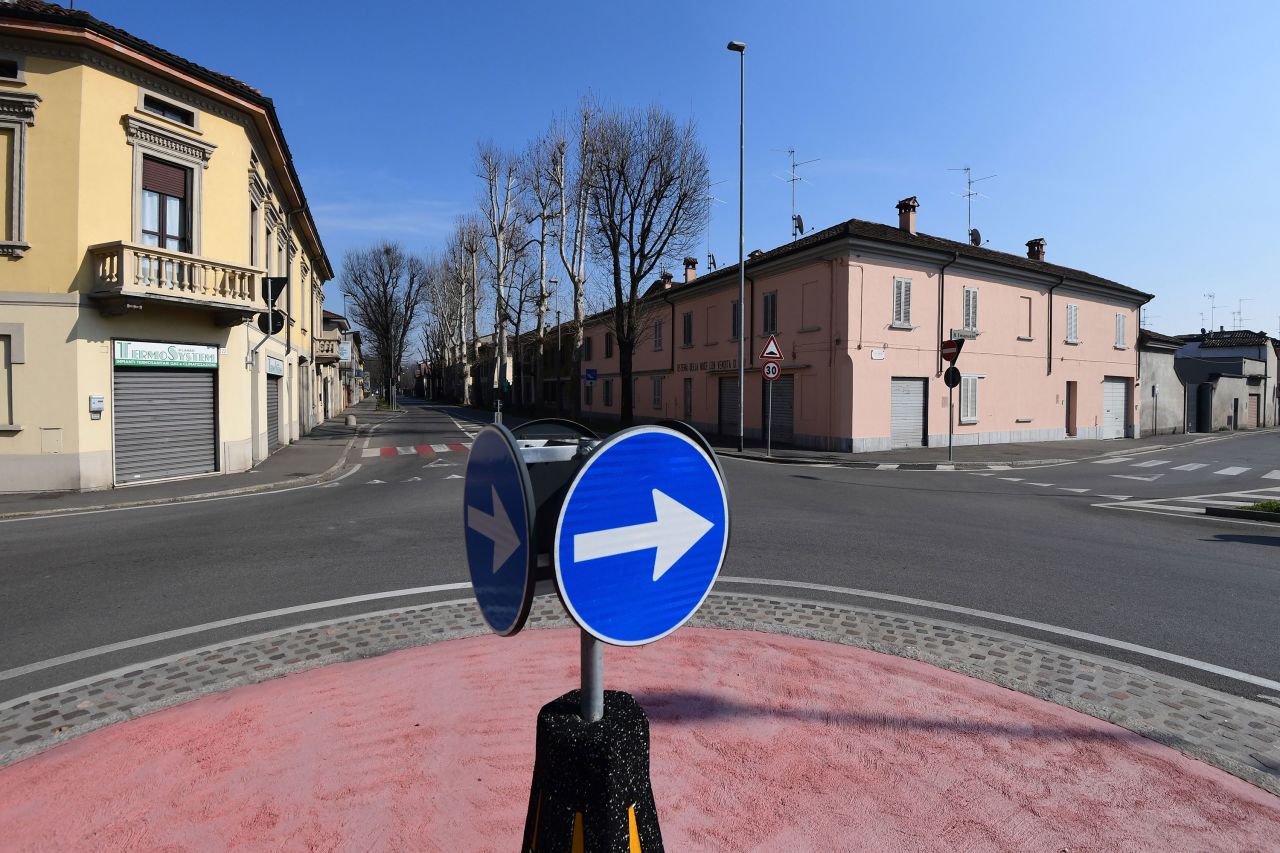 Deserted streets are pictured in Codogno, Italy, on February 22.