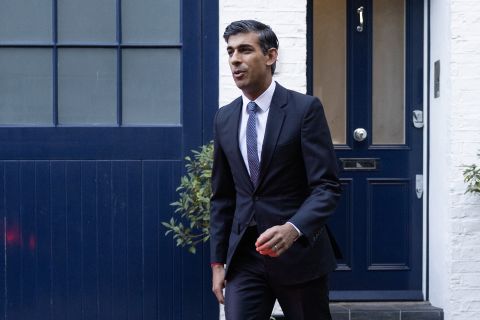 Rishi Sunak leaves his home on Monday in London.
