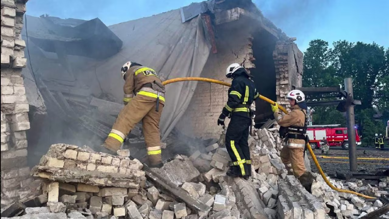 A photo shared by the Ministry of Internal Affairs of Ukraine shows the aftermath of a strike in the Cherkasy region.