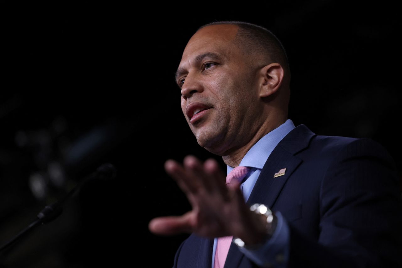 House Minority Leader Hakeem Jeffries speaks at a news conference on Capitol Hill in Washington, DC, on Wednesday.