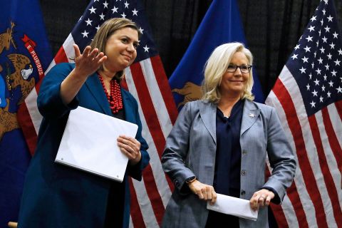 Representative Liz Cheney attends a campaign event in support of President Elissa Slotkin's re-election bid in Lansing, Michigan on Tuesday.