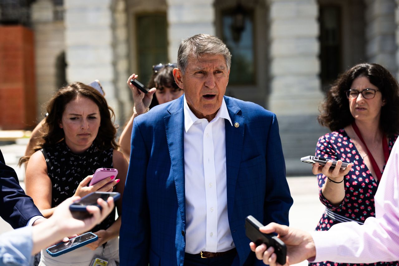 Sen. Joe Manchin speaks to the press outside the US Capitol on July 11.