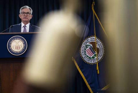 US Federal Reserve Chairman Jerome Powell gives a press briefing on Tuesday, March 3, in Washington, DC.