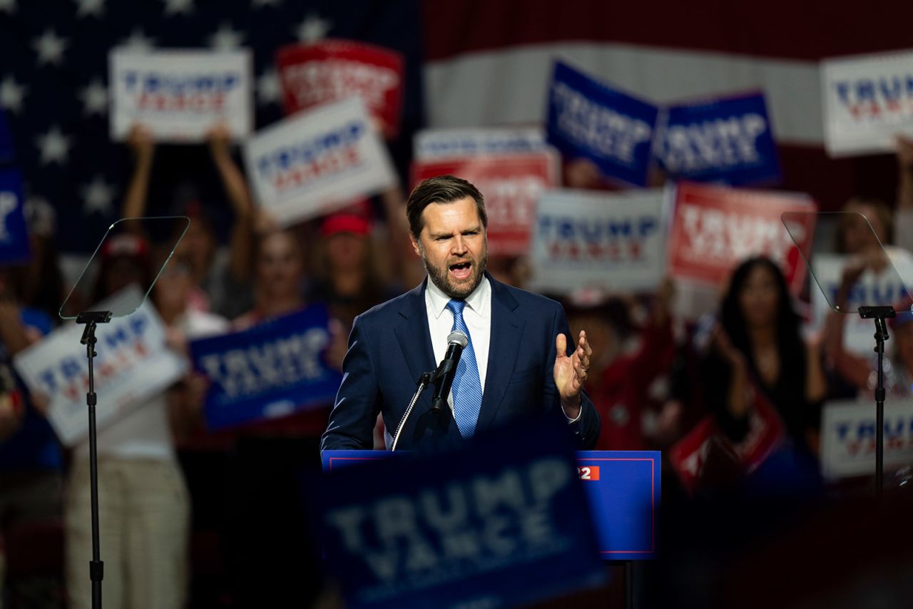 Republican vice presidential candidate Sen. JD Vance speaks during a campaign event in Reno, Nevada, on July 30.