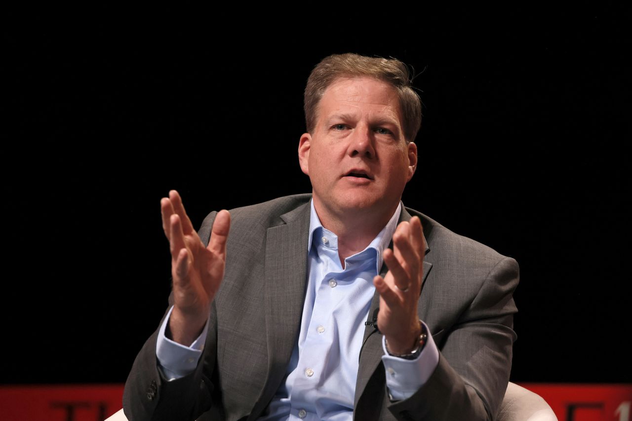 Chris Sununu speaks in April 2023 in New York.?