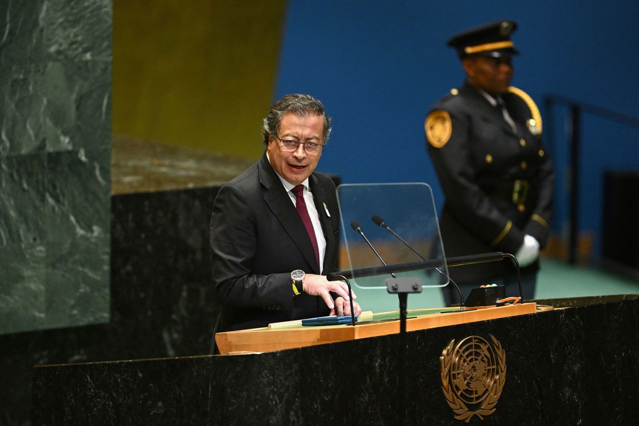 Colombia's President Gustavo Petro addresses the the United Nations General Assembly at the United Nations headquarters in New York on Tuesday, September 24.