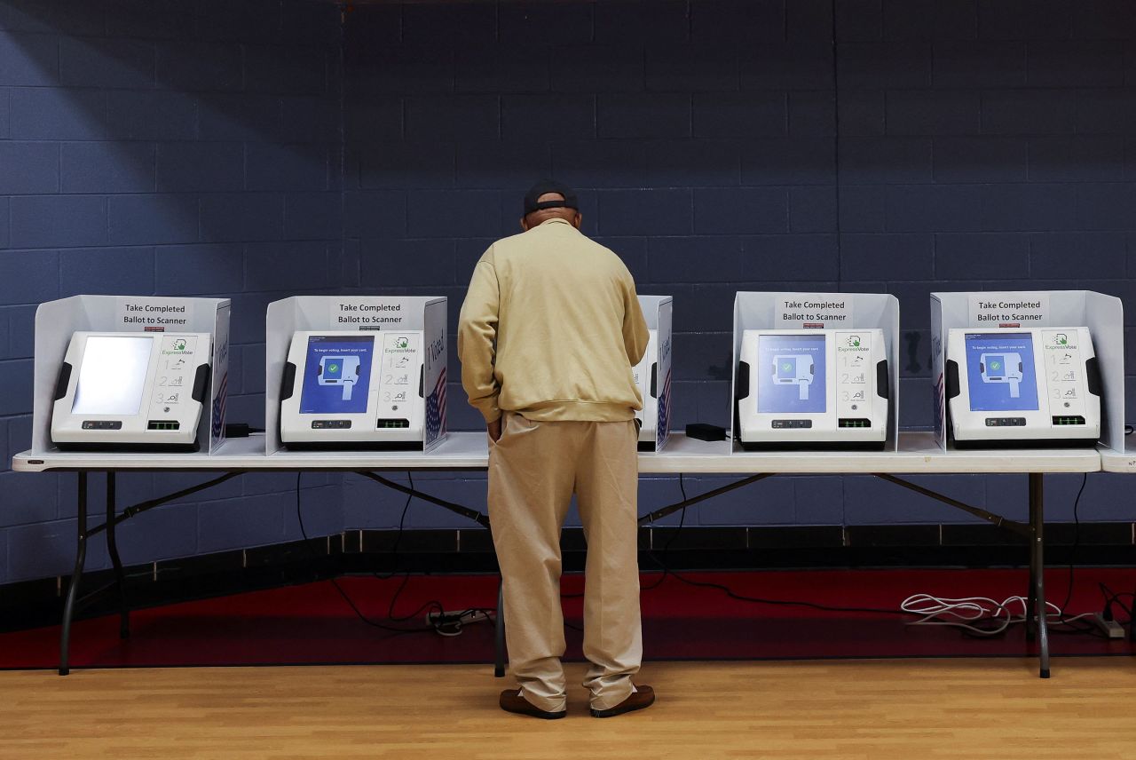 A person votes in the Democratic presidential primary at an elementary school in Anderson, South Carolina, on Saturday. 