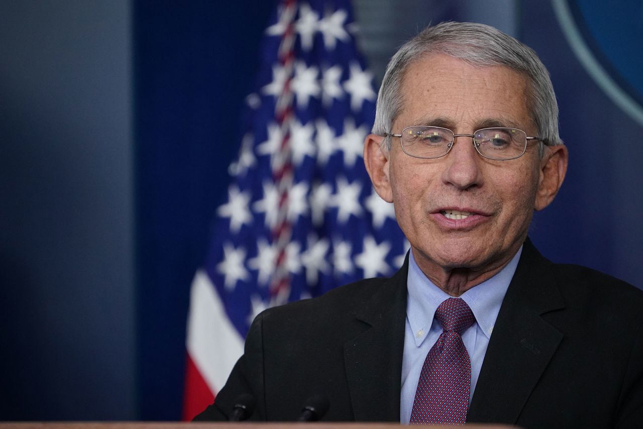 Dr. Anthony Fauci speaks during a coronavirus task force briefing at the White House in April.