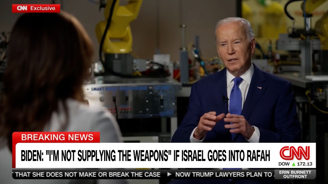 US President Joe Biden speaks with CNN's Erin Burnett on Wednesday, May 8.