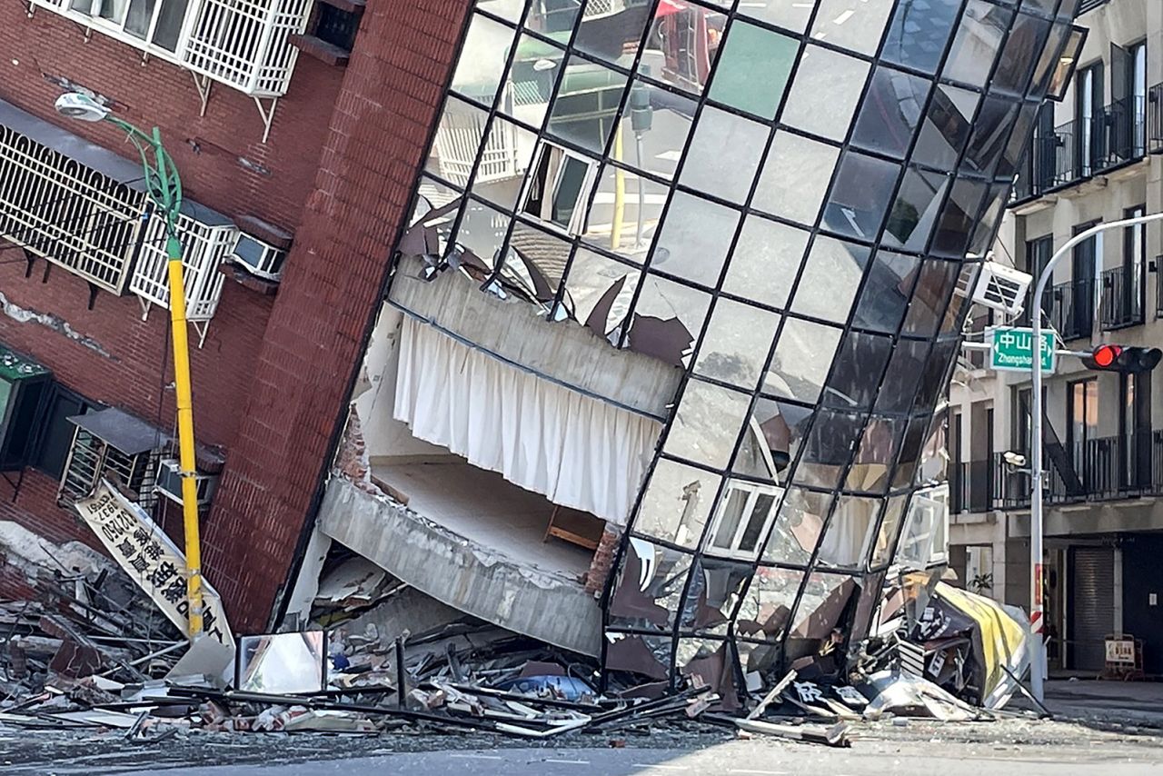 A damaged building in Hualien, after a major earthquake hit Taiwan's east, on April 3.