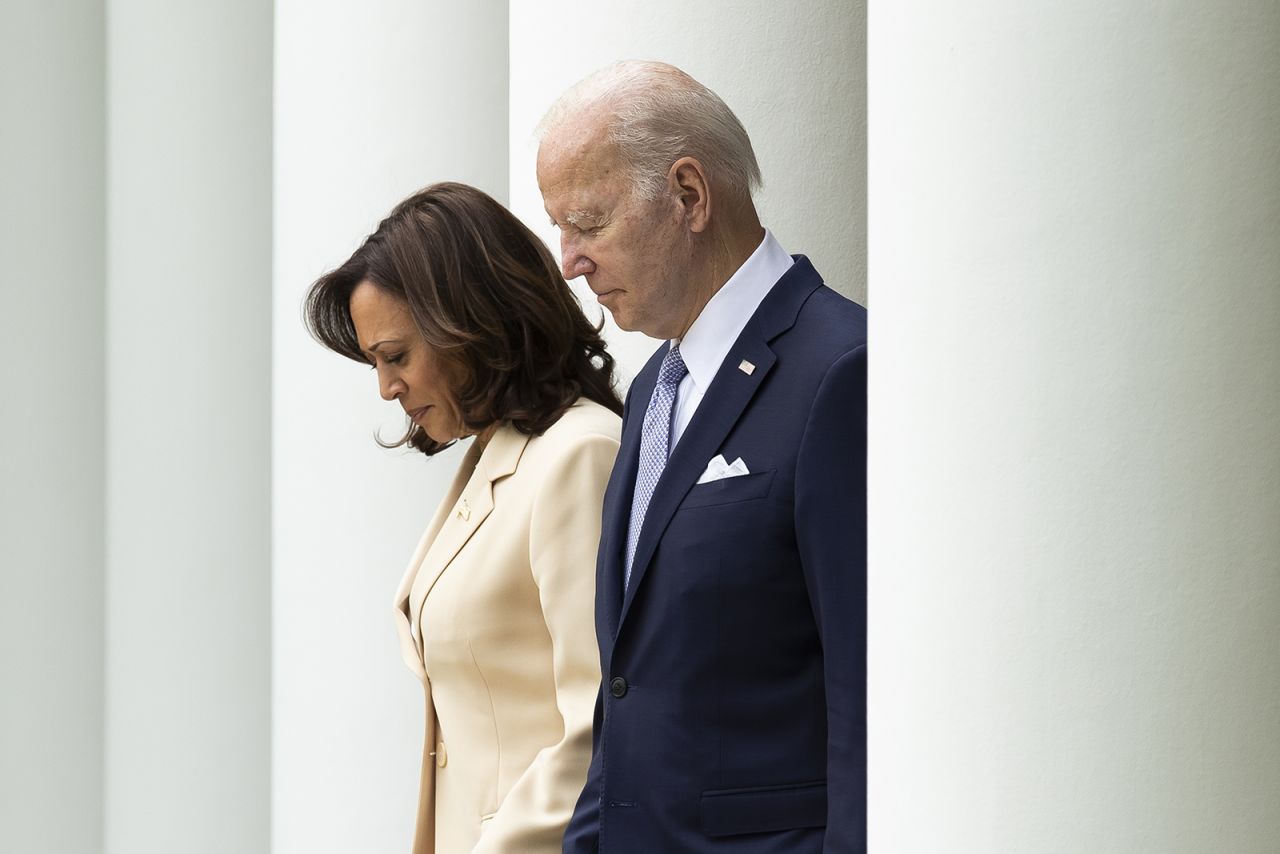 US Vice President Kamala Harris and President Joe Biden attend an event at the White House on May 1. 