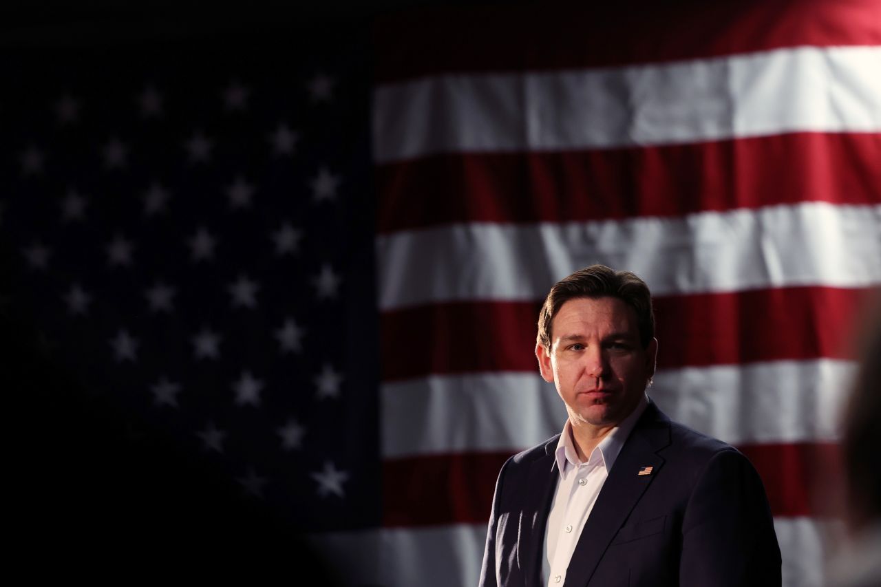 Florida Gov. Ron DeSantis speaks at a campaign event at The Grass Wagon on January 13, in Council Bluffs, Iowa.