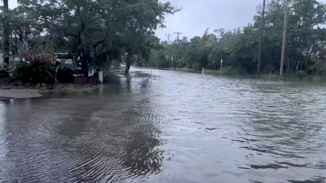 A flooded street is seen in Isle of Palms, South Carolina, on Wednesday, August 30. 