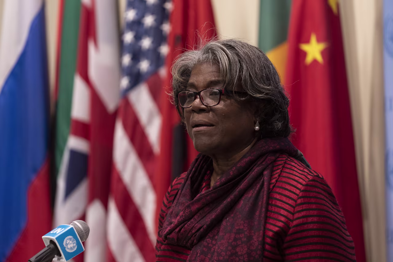 US Ambassador to the United Nations Linda Thomas-Greenfield speaks to press after Security Council meeting in the UN Headquarters in New York on October 1.
