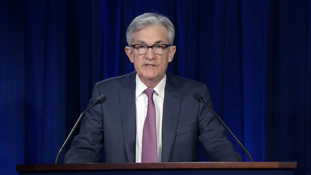 Jerome Powell issues the Federal Open Market Committee statement in Washington on April 29.