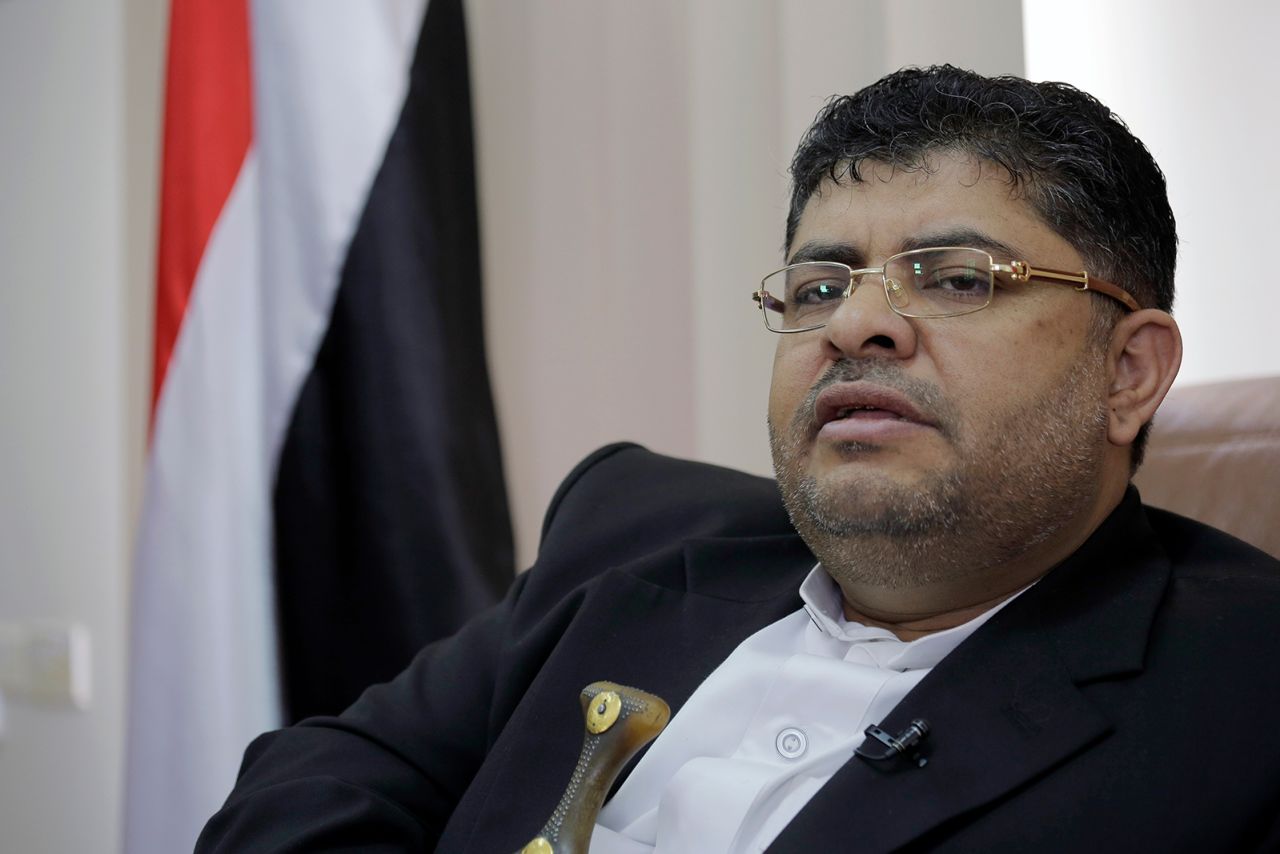 Mohammed Ali al-Houthi speaks to a reporter during an interview in Sanaa, Yemen, on March 19, 2019. 