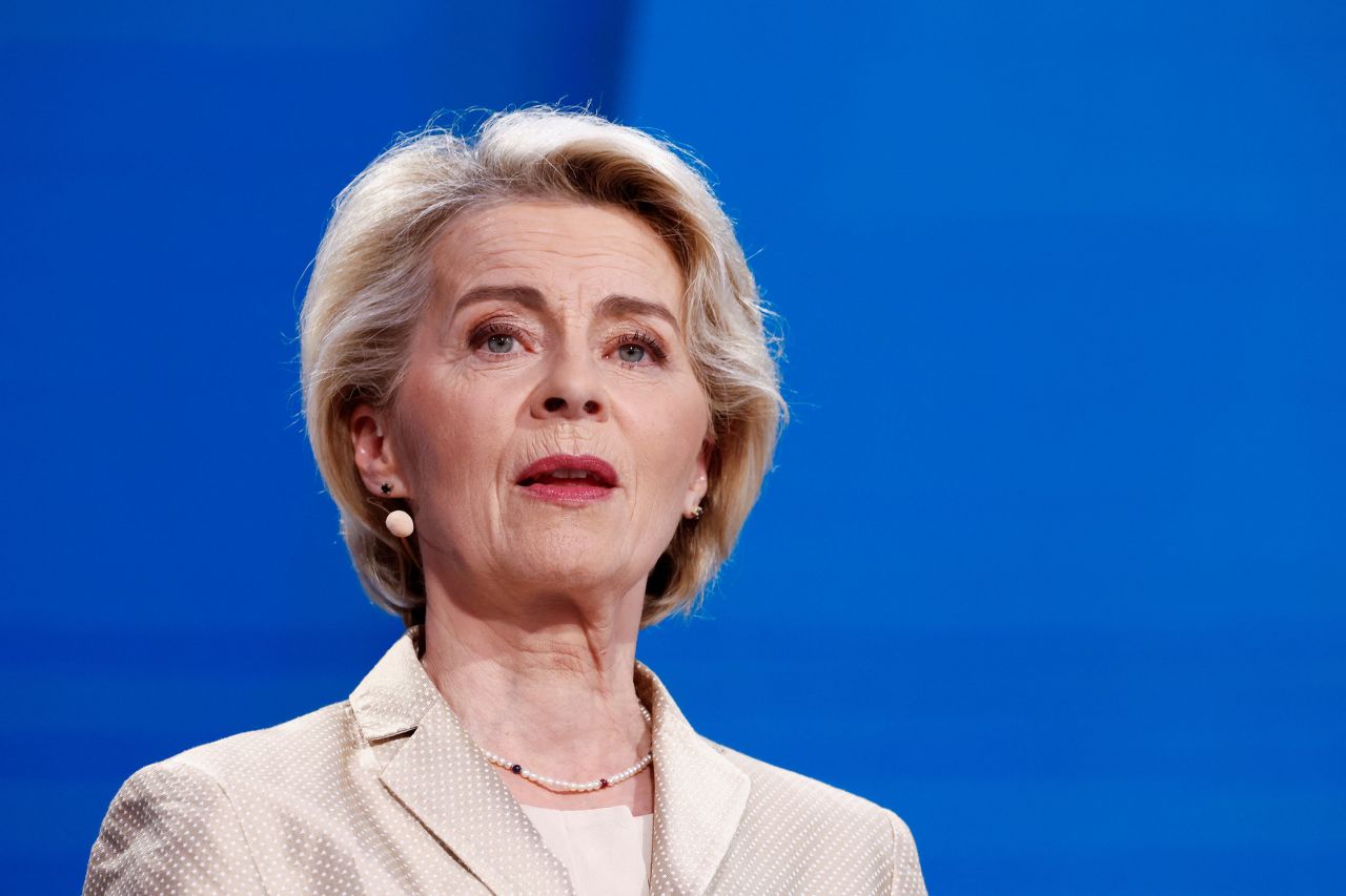 European Commission President Ursula Von der Leyen speaks at the European Parliament building in Brussels on June 9.