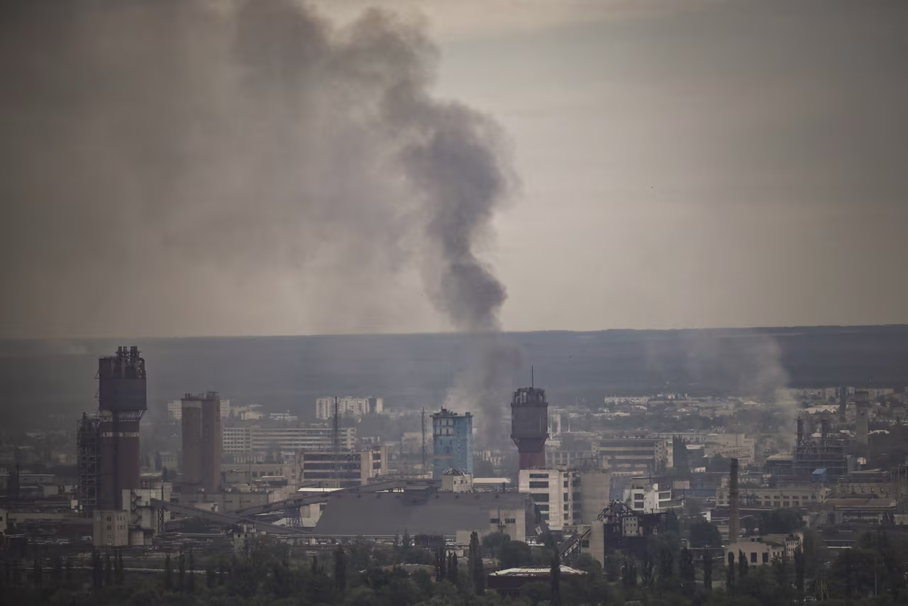 Smoke rises from the city of Severodonetsk in the eastern Ukrainian region of Donbas on June 13.