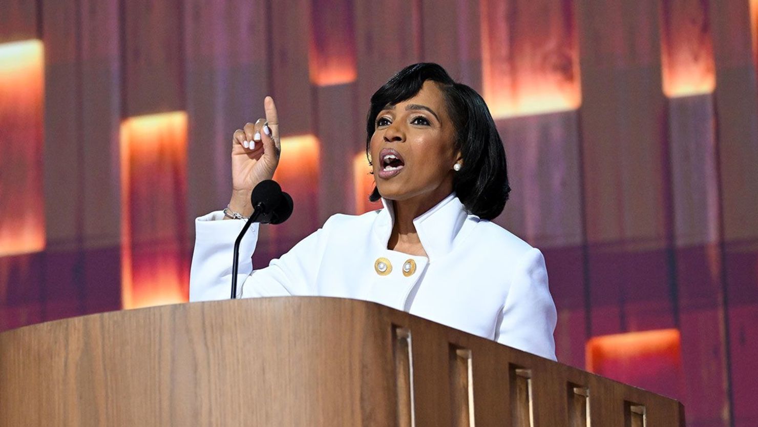 Angela Alsobrooks speaks during the Democratic National Convention on August 20, 2024.