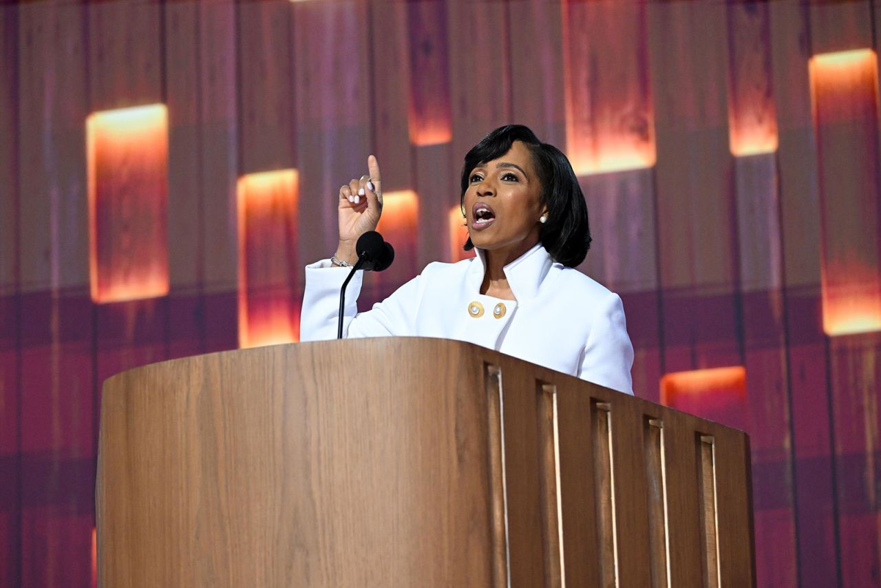 Angela Alsobrooks speaks during the DNC on Tuesday, August 20, in Chicago.