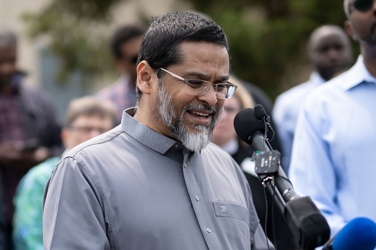 Imam Asad Zaman speaks to the media on May 17, 2023,  in St. Paul, Minnesota. 