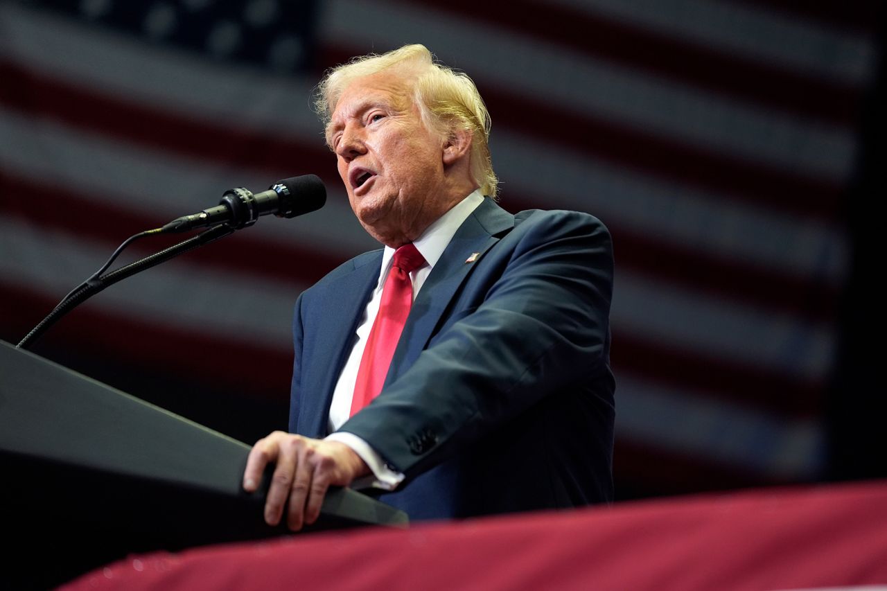 Former President Donald Trump speaks at a campaign rally on July 20, in Grand Rapids, Michigan. 