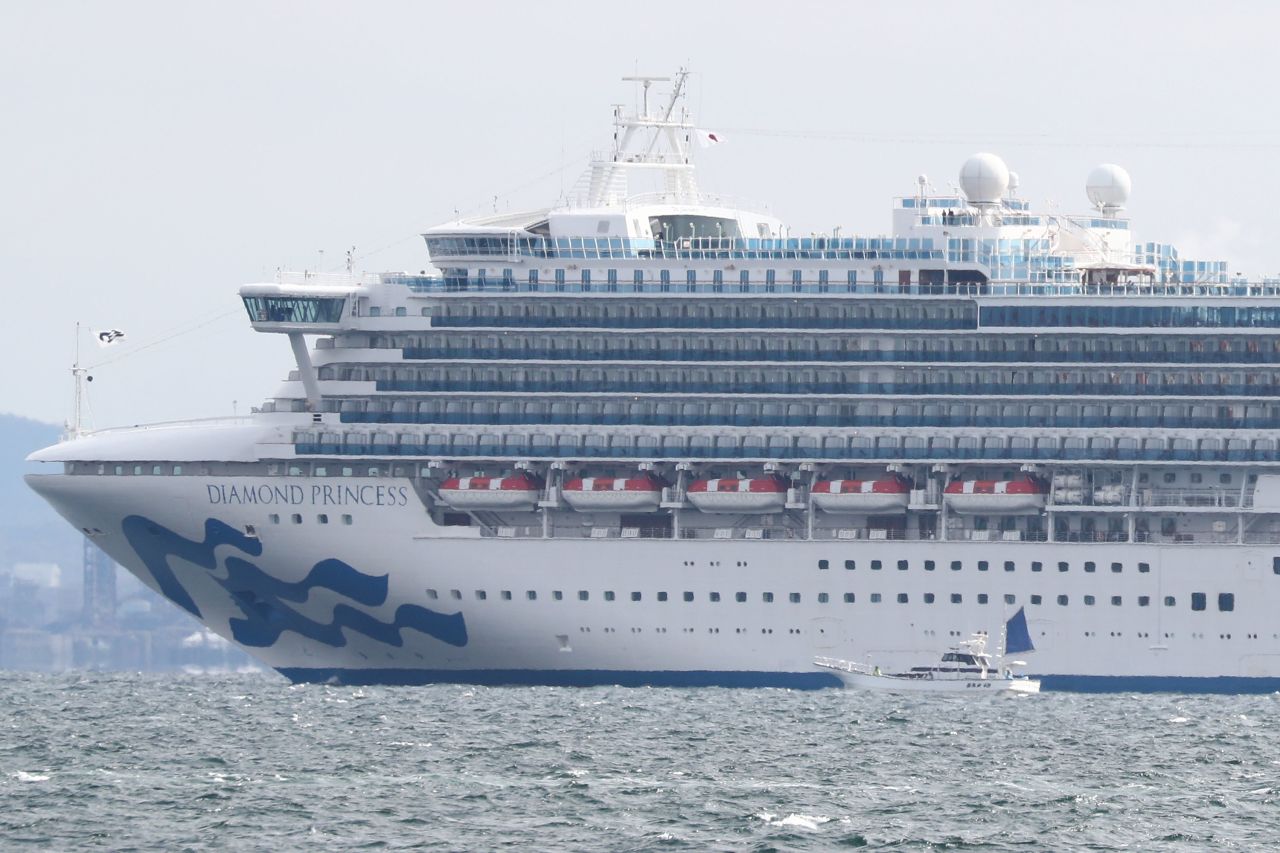 The Diamond Princess cruise ship, anchored in quarantine off the port of Yokohama on February 4, 2020.