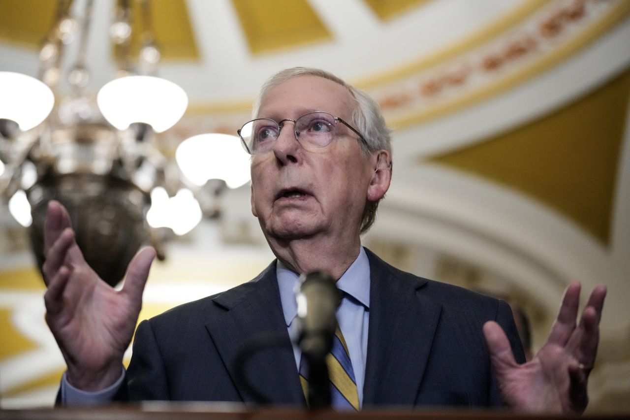 Mitch McConnell speaks to reporters at the Capitol Building on October 24.