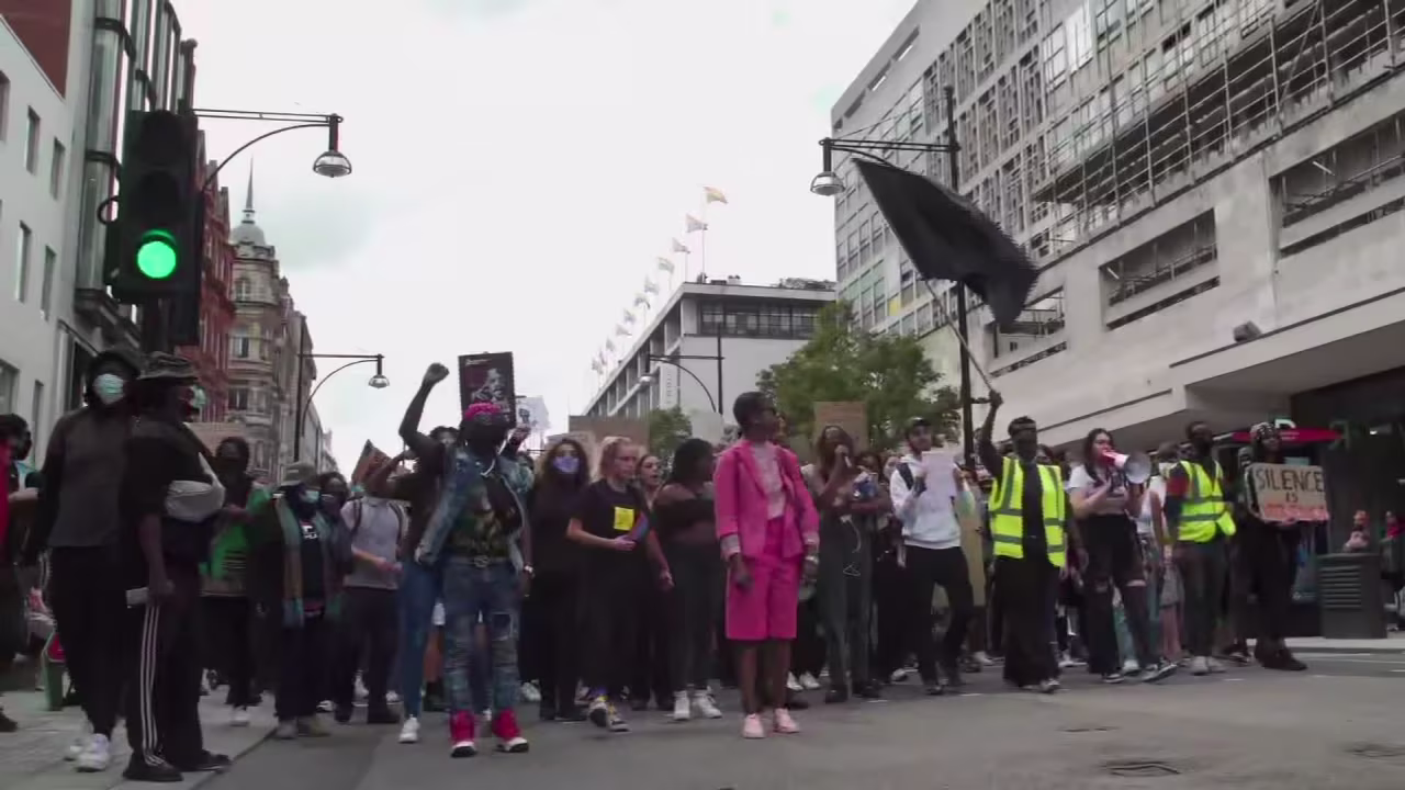 Protesters in London on June 21, 2020. 