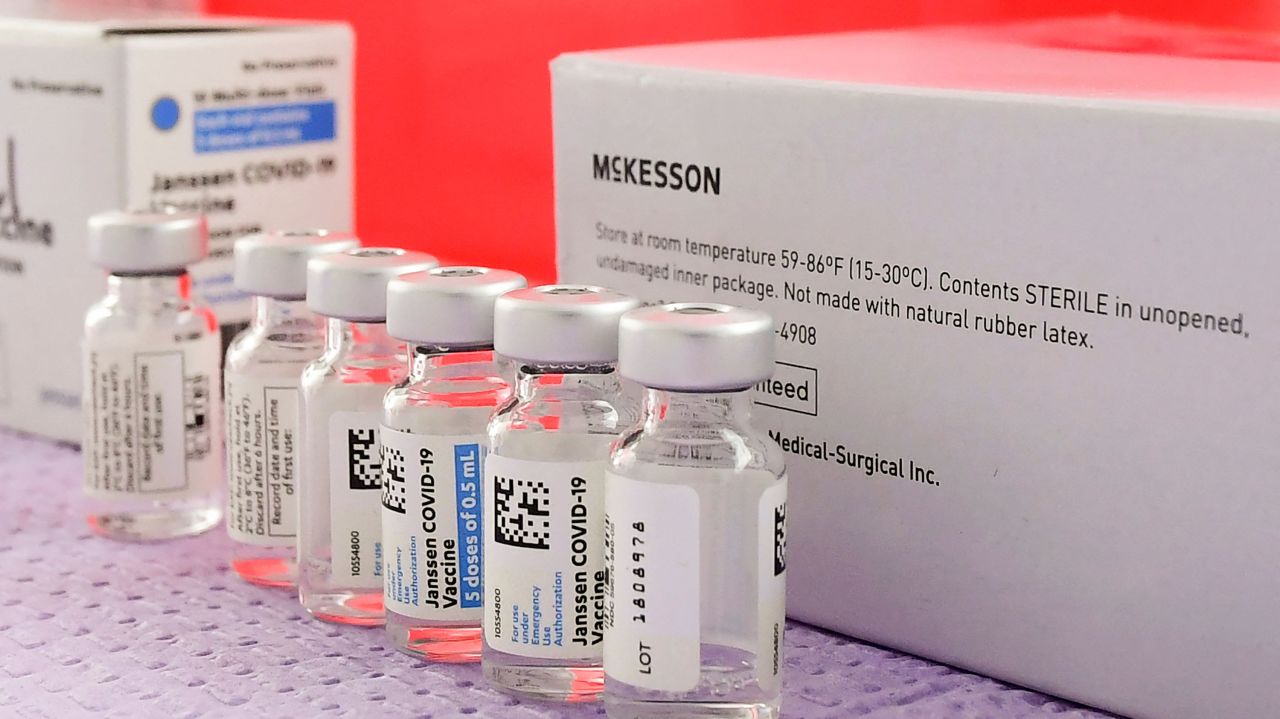 Bottles of the single-dose Johnson & Johnson Janssen Covid-19 vaccine sit on March 25 in Los Angeles.