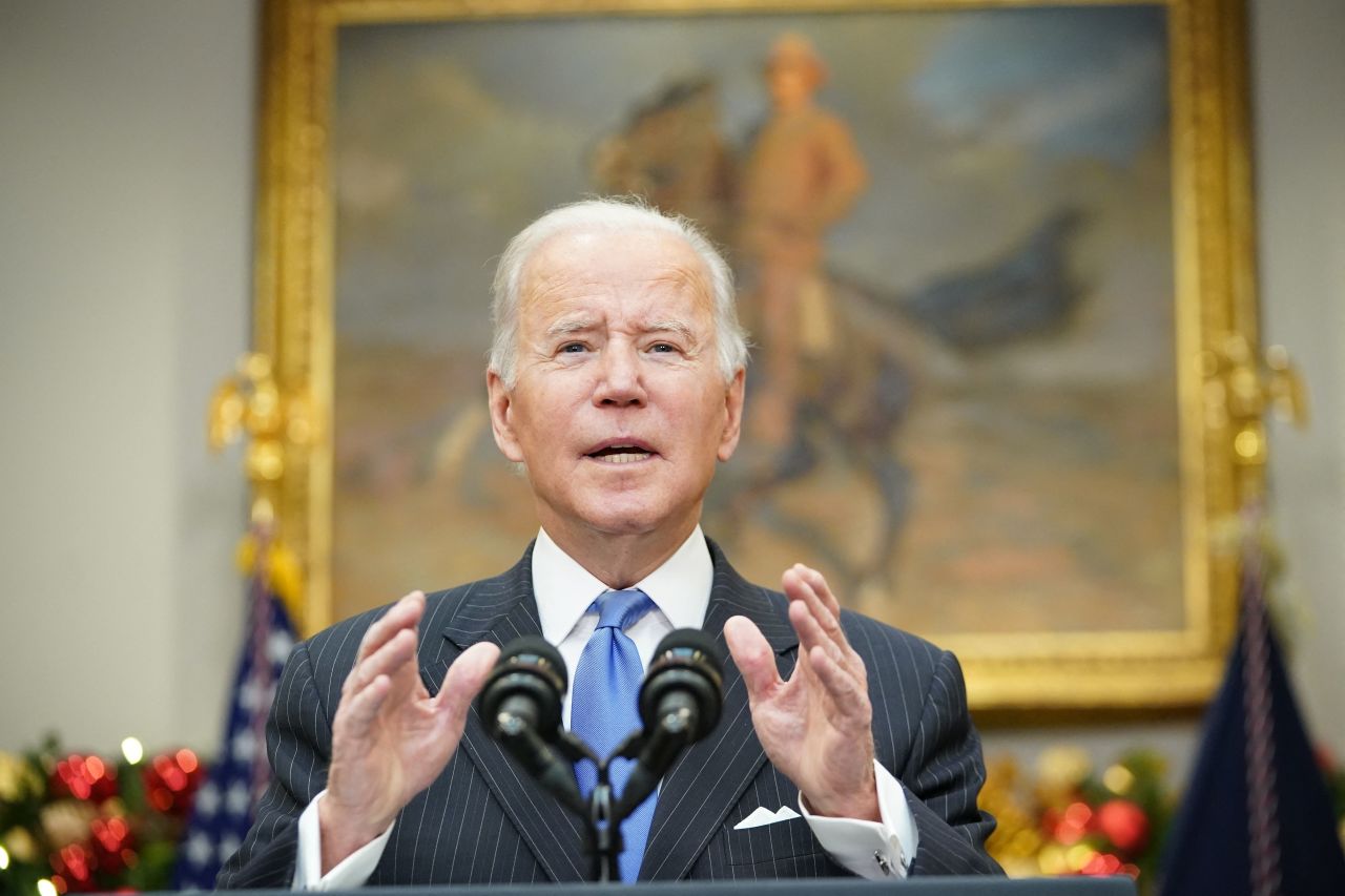 US President Joe Biden delivers remarks to provide an update on the Omicron variant in the Roosevelt Room of the White House in Washington, DC on November 29, 2021. 