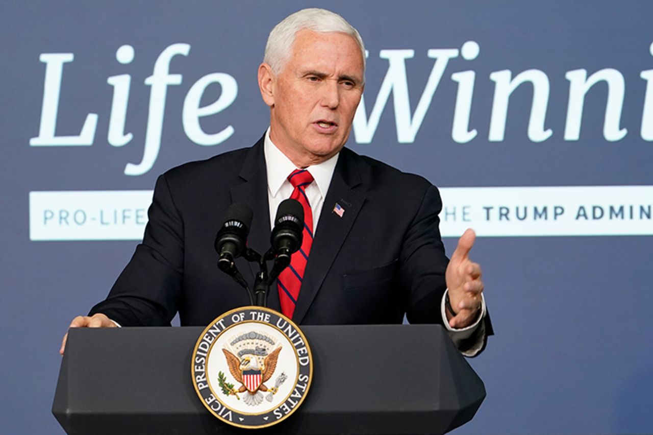 Vice President Mike Pence speaks during an event in the South Court Auditorium on the White House complex in Washington, DC, Wednesday, December 16.