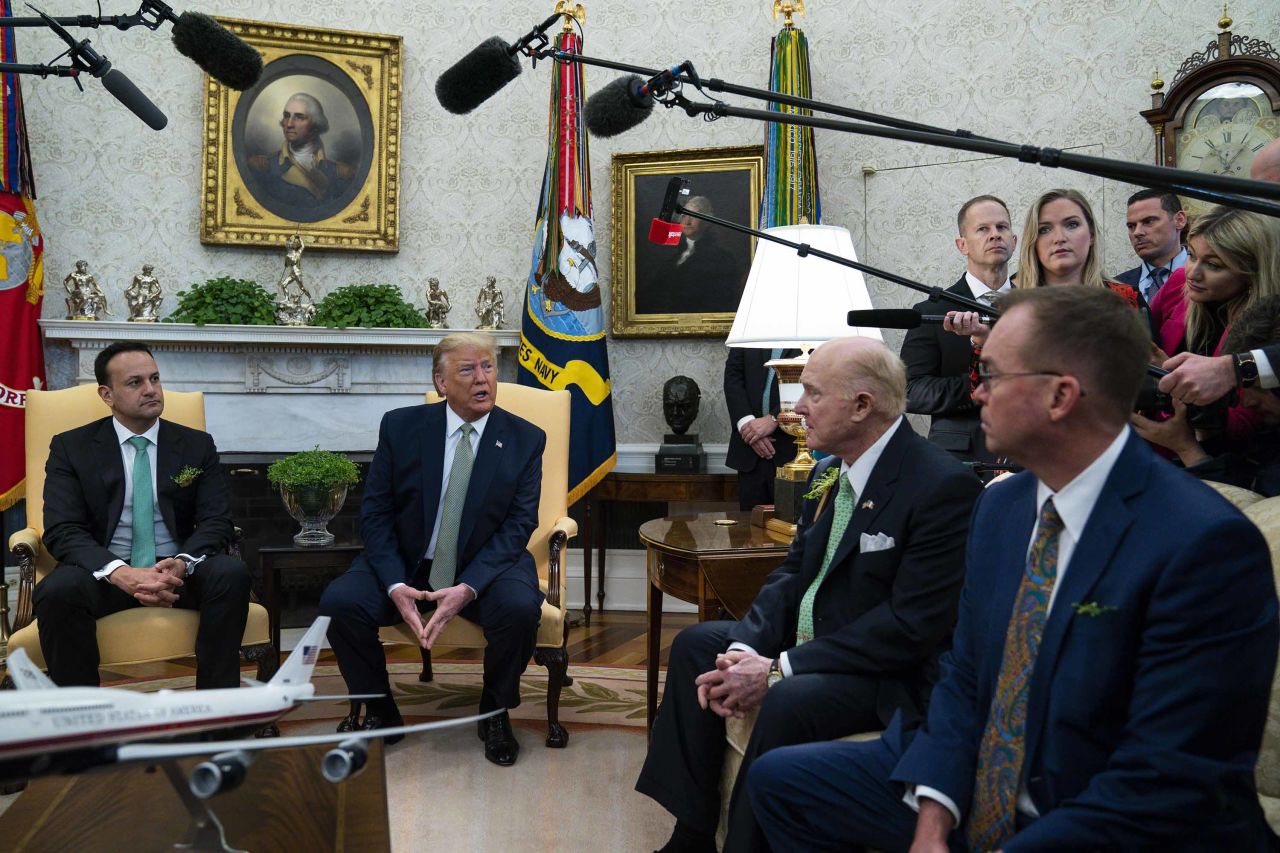 President Donald Trump speaks during a meeting with Irish Prime Minister Leo Varadkar in the Oval Office of the White House on Thursday.