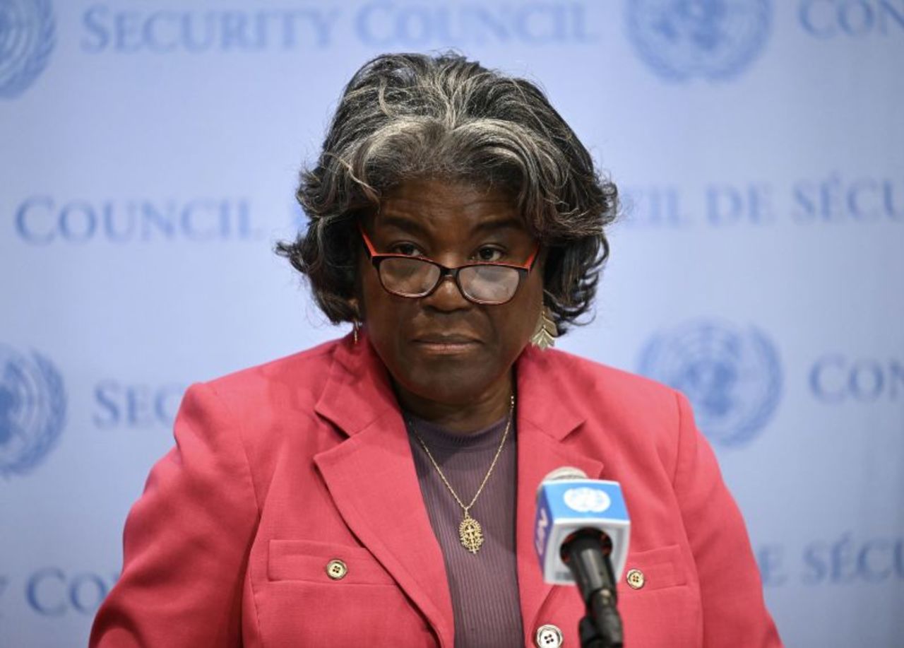 Linda Thomas-Greenfield, the United States ambassador to the United Nations, delivers remarks at the United Nations Headquarters in New York on January 30. 