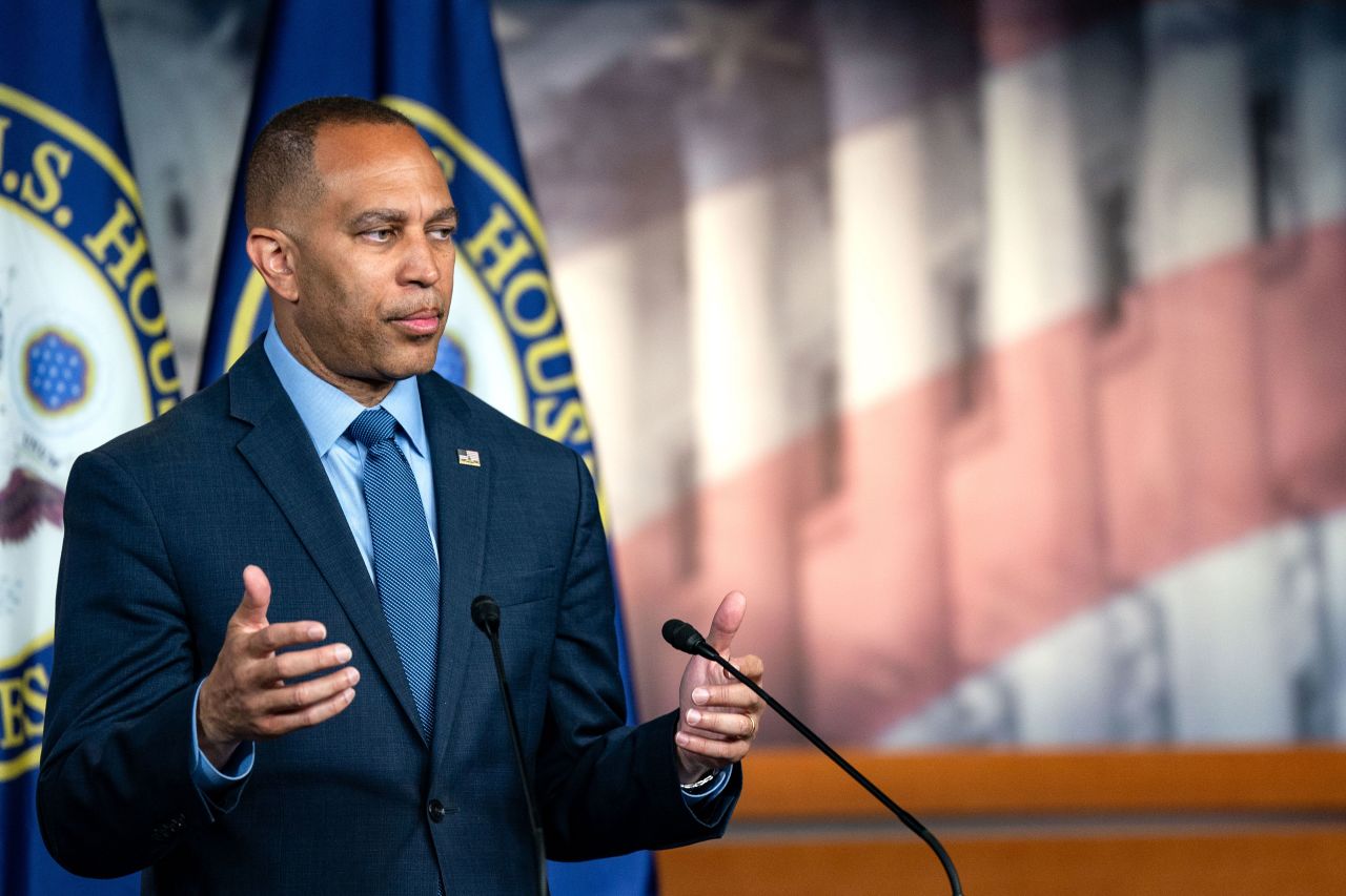 House Minority Leader Hakeem Jeffries speaks during a news conference at the US Capitol on June 14 in Washington, DC. 