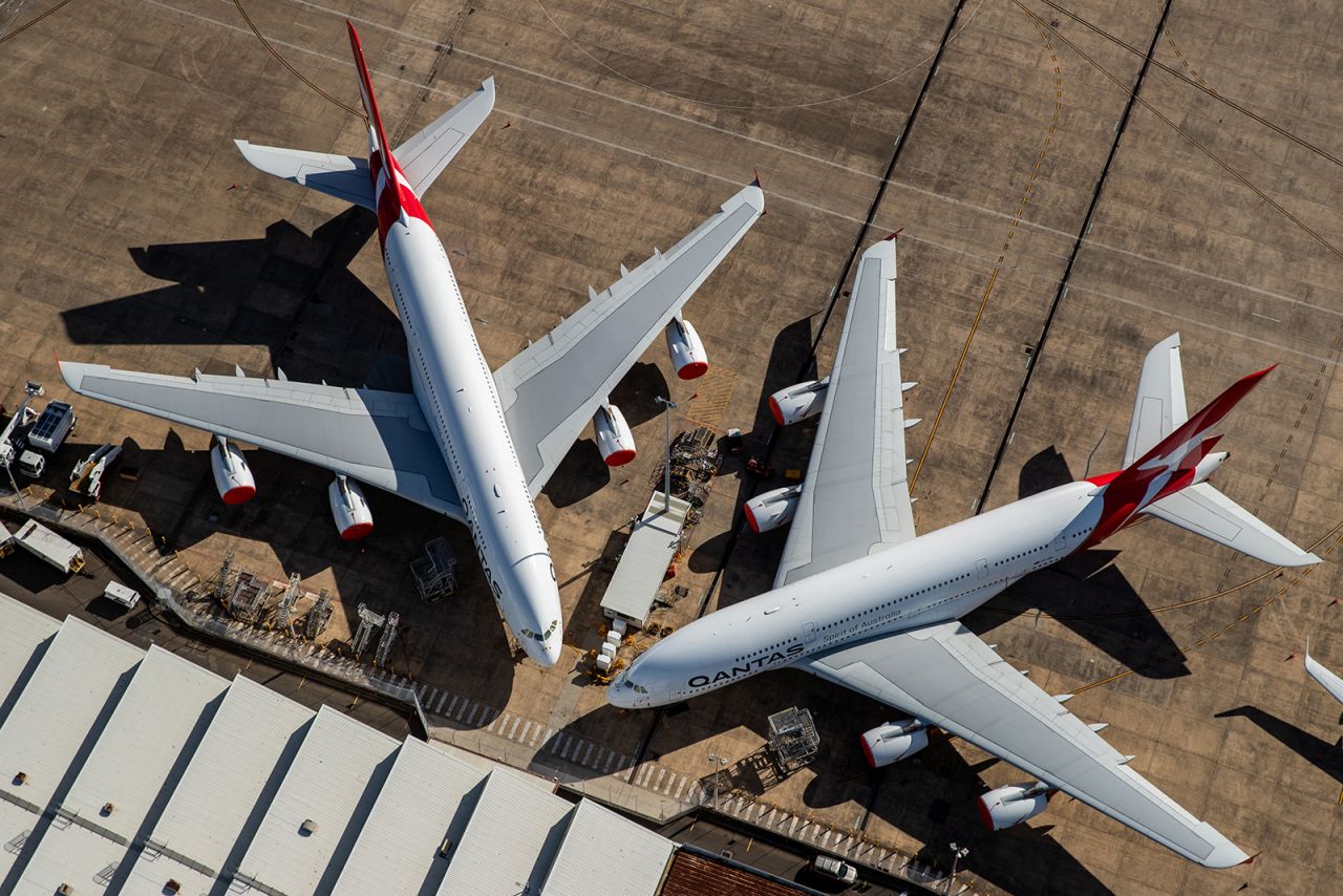 Qantas planes are parked on the tarmac at Sydney Airport on April 22, in Sydney, Australia.