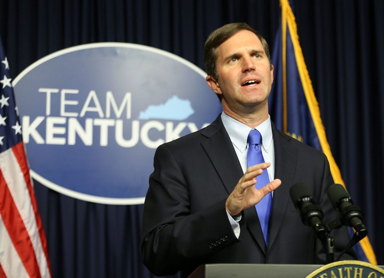 Kentucky Governor Andy Beshear delivers a speech in September about the state's response to Covid-19 at the Kentucky State Capitol.