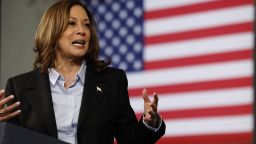 Vice President Kamala Harris speaks at a Labor Day event at Northwestern High School in Detroit, Michigan, on September 2.