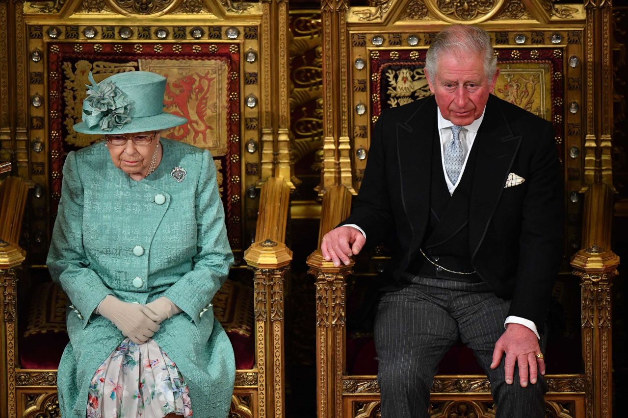 Britain's Queen Elizabeth II and Prince Charles are pictured during the State Opening of Parliament in December 2019.