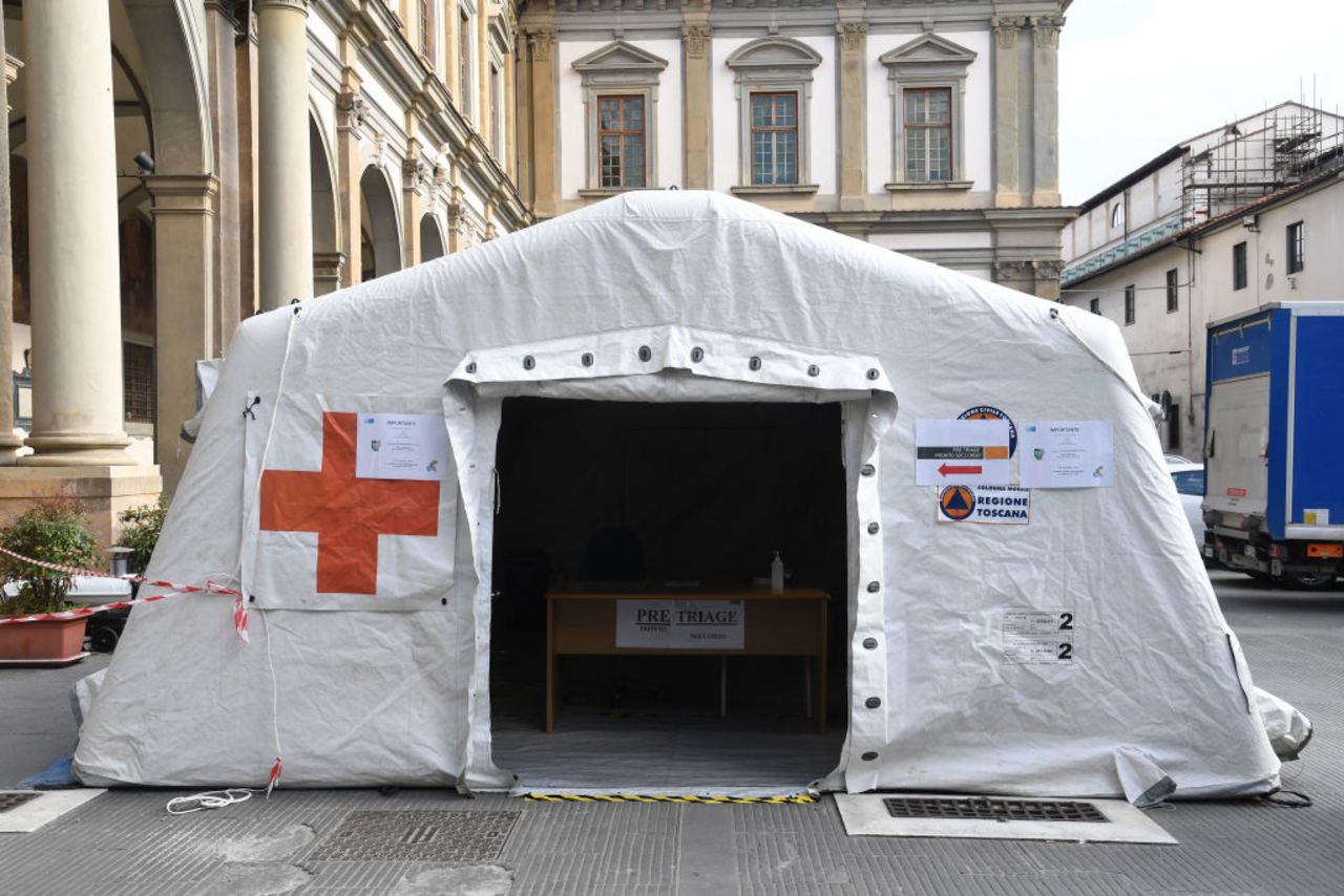 A pre-triage medical tent in front of Santa Maria Nuova Hospital in Florence, Italy, on February 25.